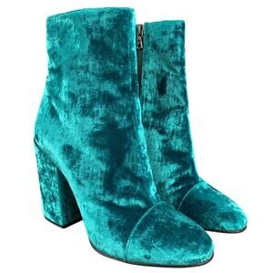 Dries Van Noten Turquoise Velvet Ankle Boots Designer Statement Size EU 38